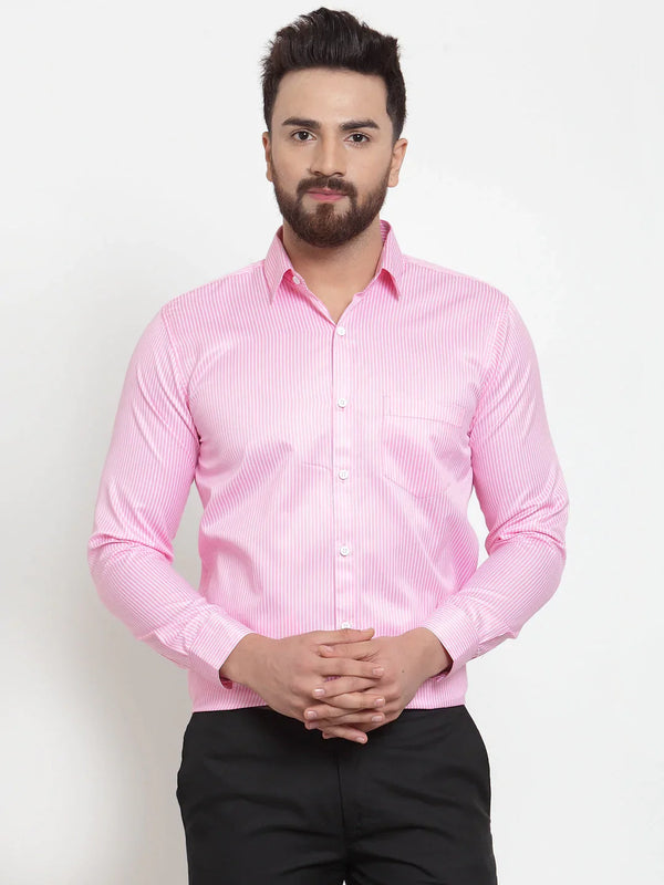 Jainish Pink Men's Cotton Stiped Formal Shirts ( SF 737Pink )