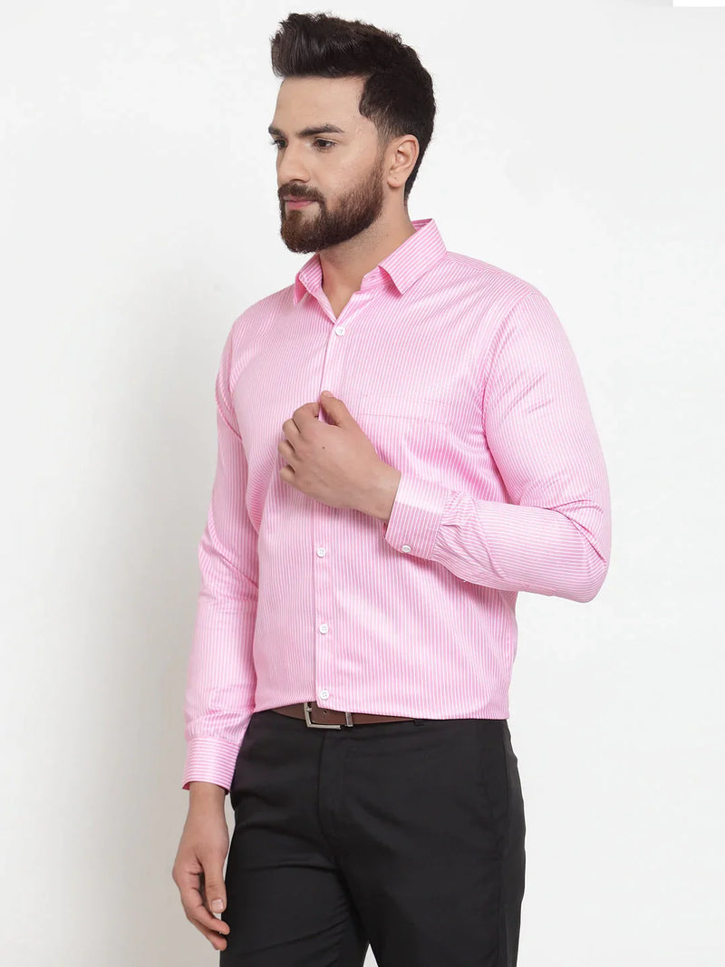 Jainish Pink Men's Cotton Stiped Formal Shirts ( SF 737Pink )