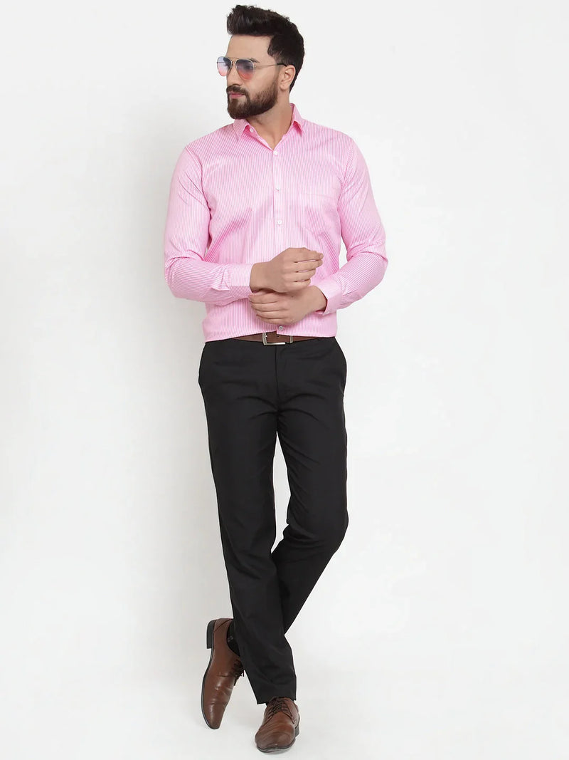 Jainish Pink Men's Cotton Stiped Formal Shirts ( SF 737Pink )