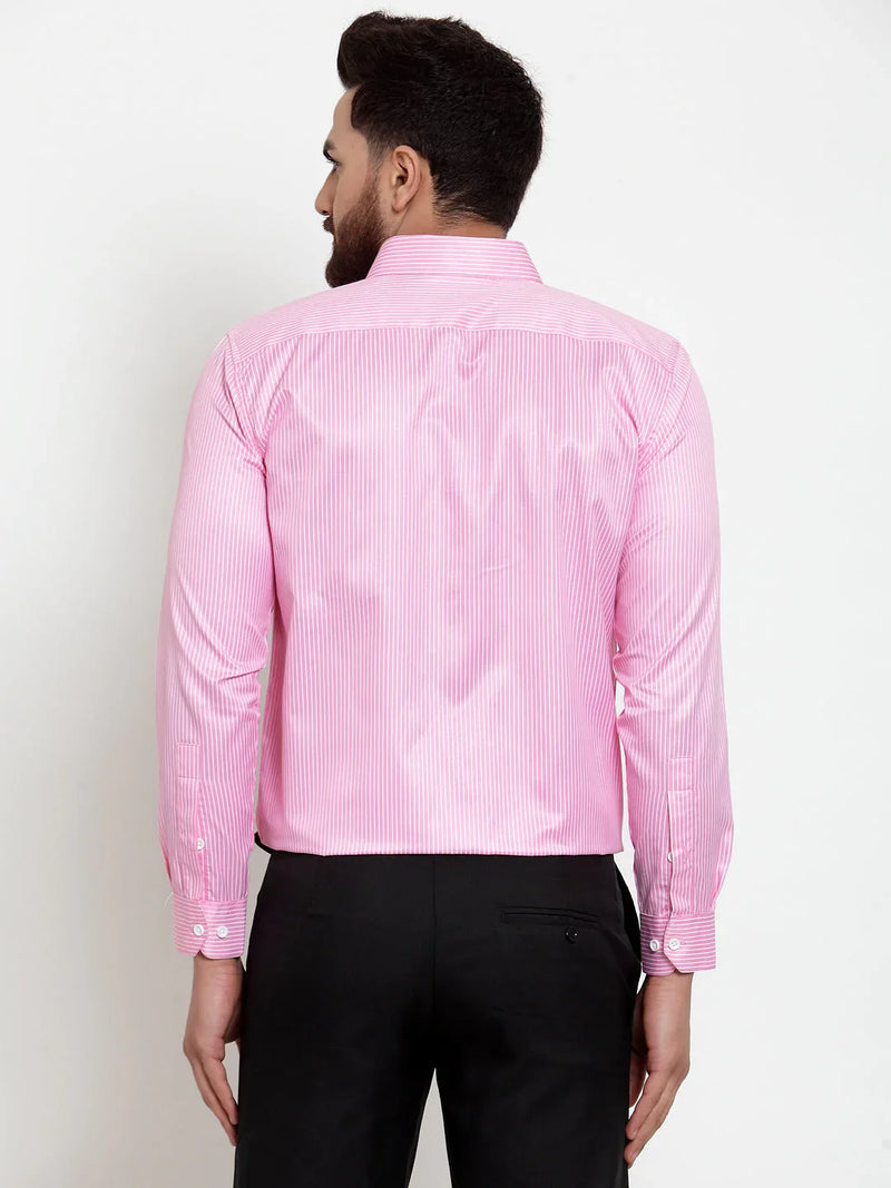 Jainish Pink Men's Cotton Stiped Formal Shirts ( SF 737Pink )