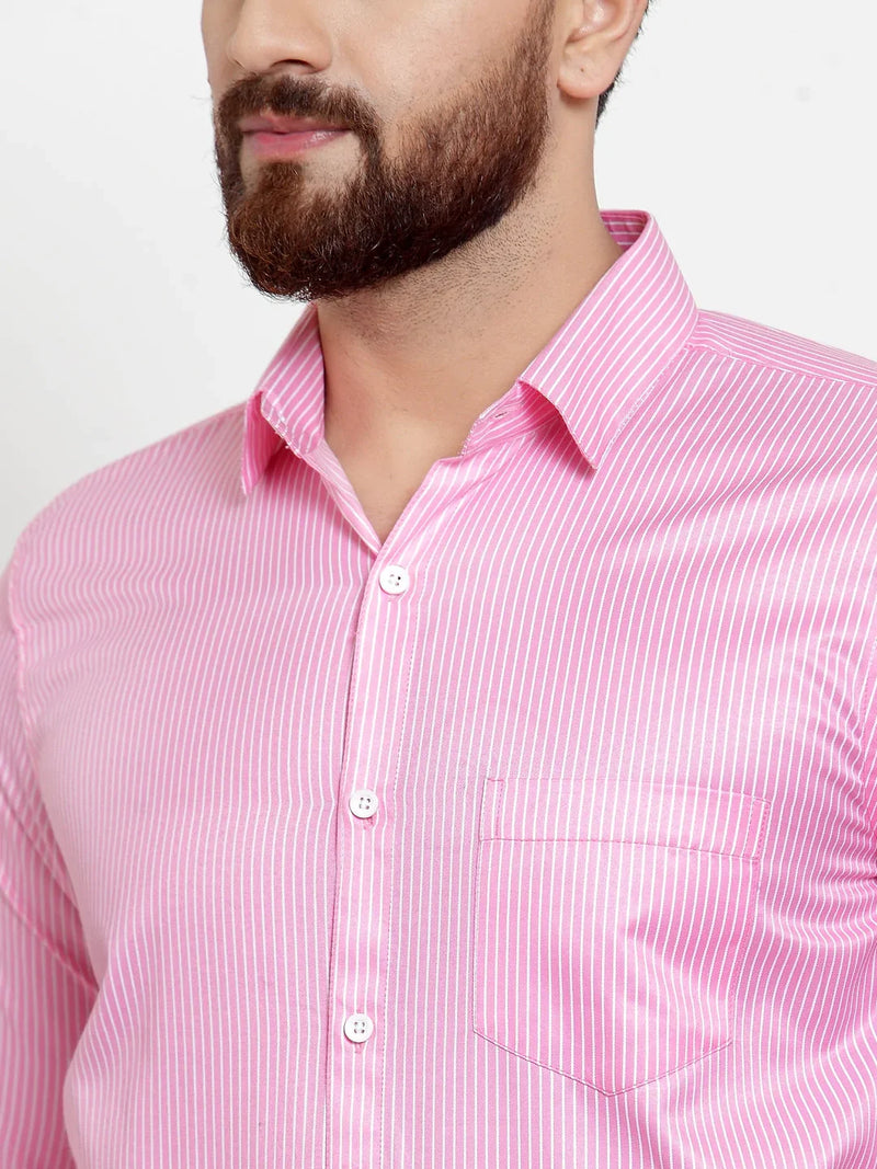 Jainish Pink Men's Cotton Stiped Formal Shirts ( SF 737Pink )