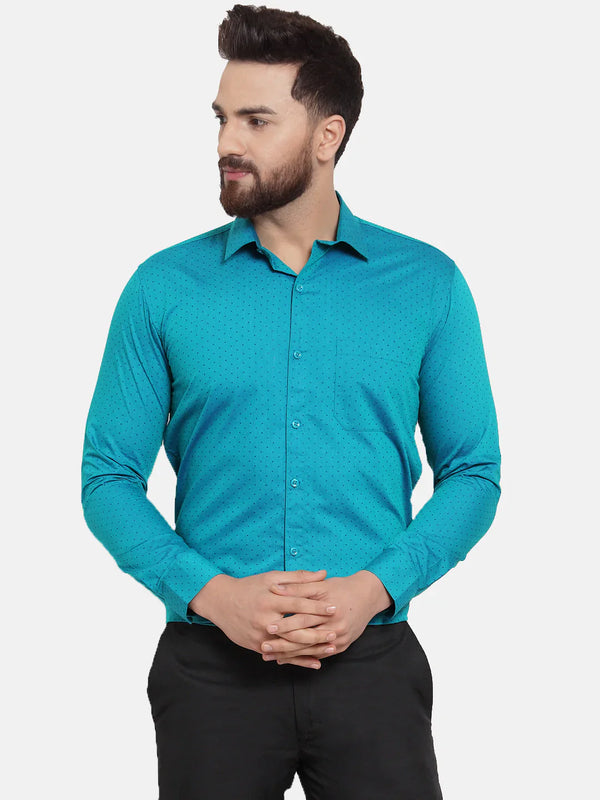 Jainish Green Men's Cotton Polka Dots Formal Shirts ( SF 739Green )