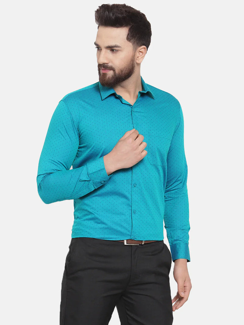 Jainish Green Men's Cotton Polka Dots Formal Shirts ( SF 739Green )