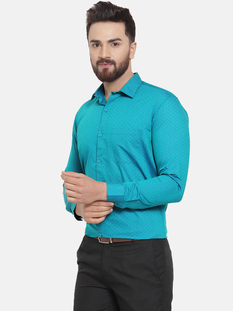 Jainish Green Men's Cotton Polka Dots Formal Shirts ( SF 739Green )