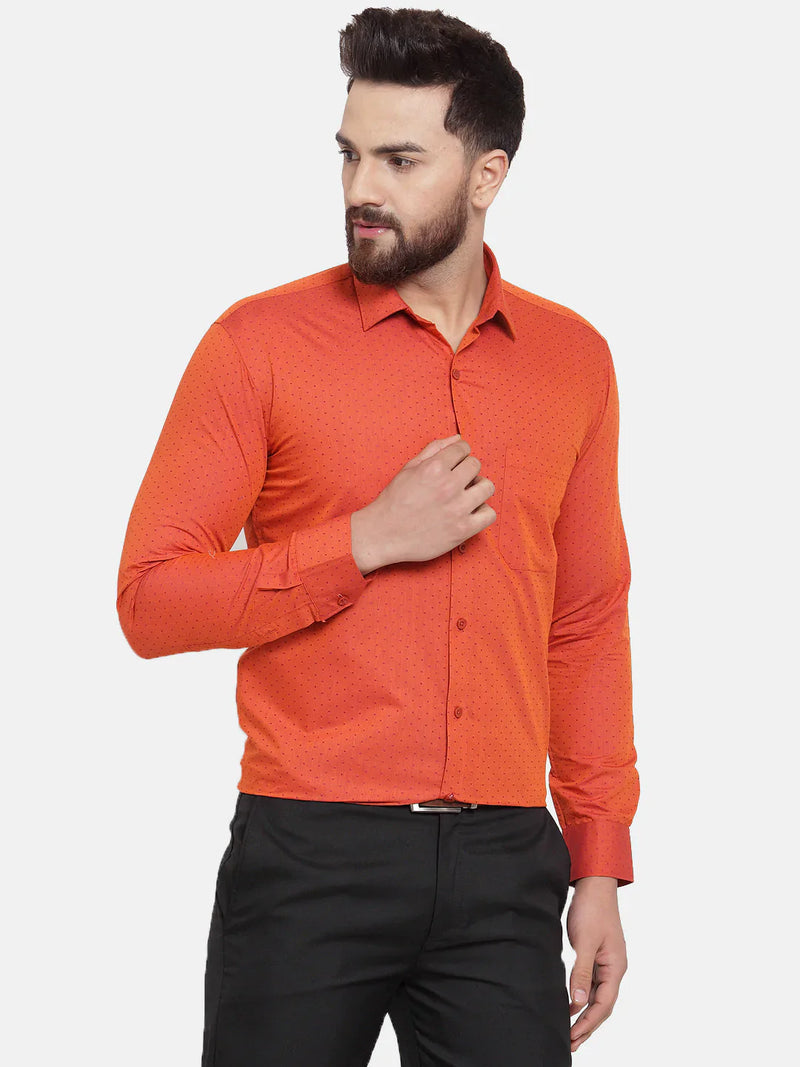 Jainish Orange Men's Cotton Polka Dots Formal Shirts ( SF 739Orange )