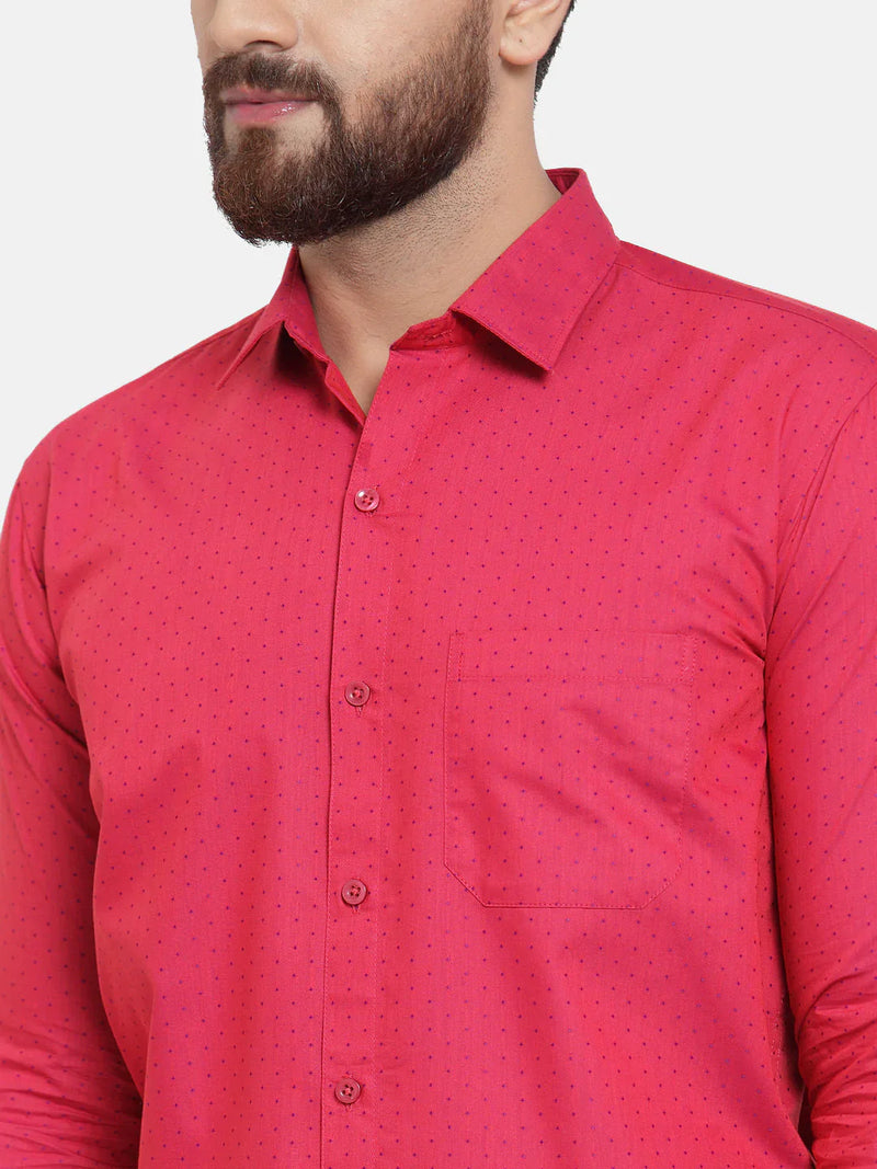 Jainish Red Men's Cotton Polka Dots Formal Shirts ( SF 739Red )