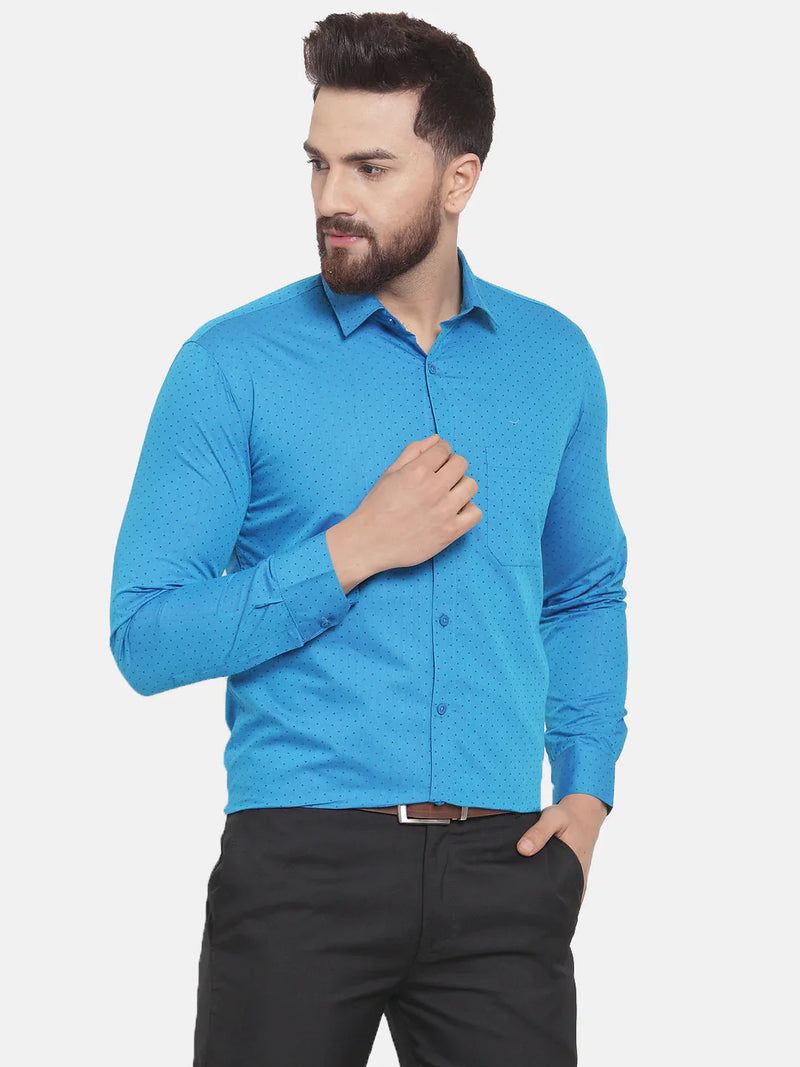 Jainish Blue Men's Cotton Polka Dots Formal Shirts ( SF 739Sky )