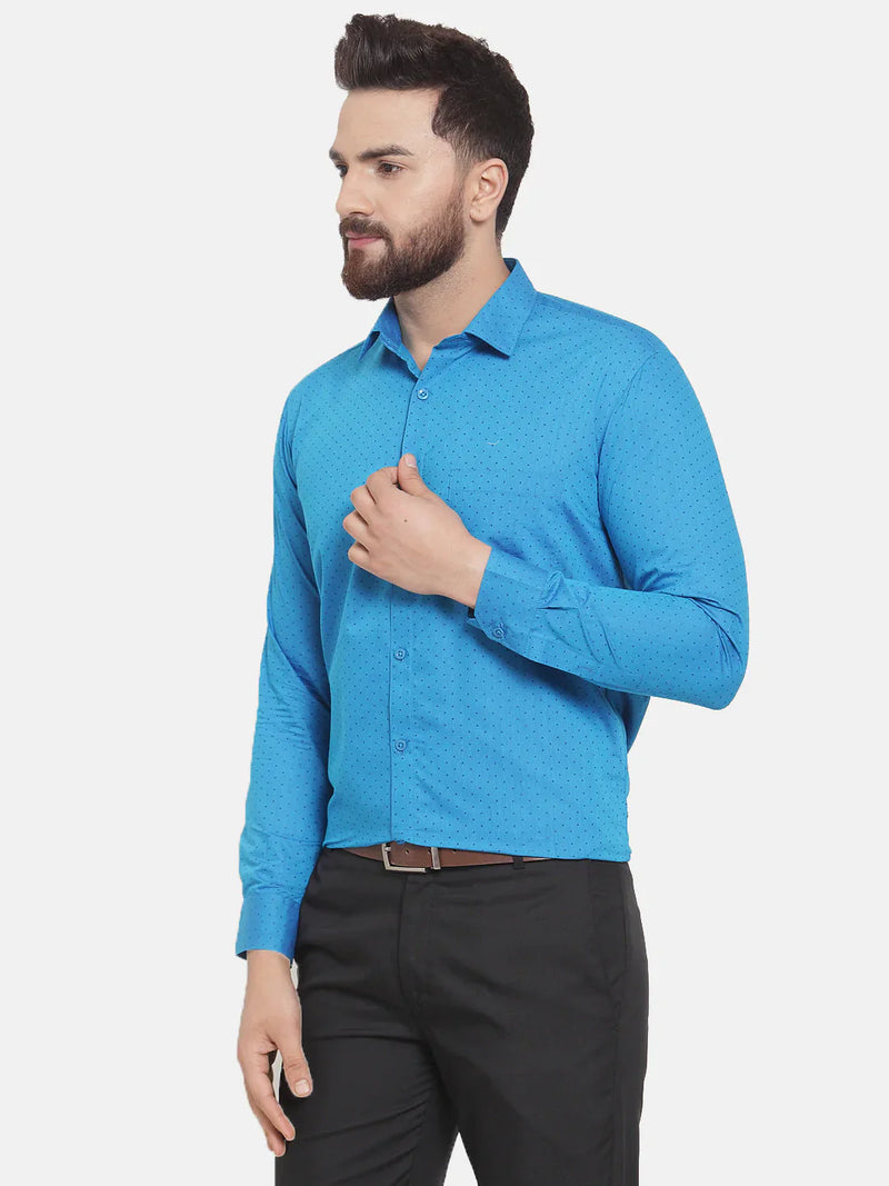 Jainish Blue Men's Cotton Polka Dots Formal Shirts ( SF 739Sky )