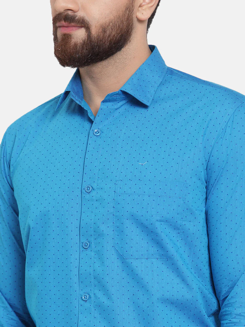 Jainish Blue Men's Cotton Polka Dots Formal Shirts ( SF 739Sky )