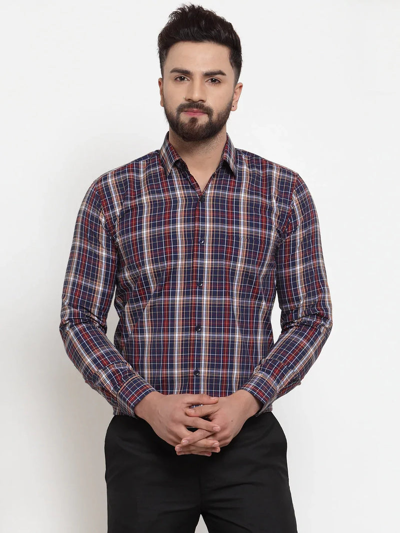 Jainish Blue Men's Cotton Checked Formal Shirts ( SF 741Blue )