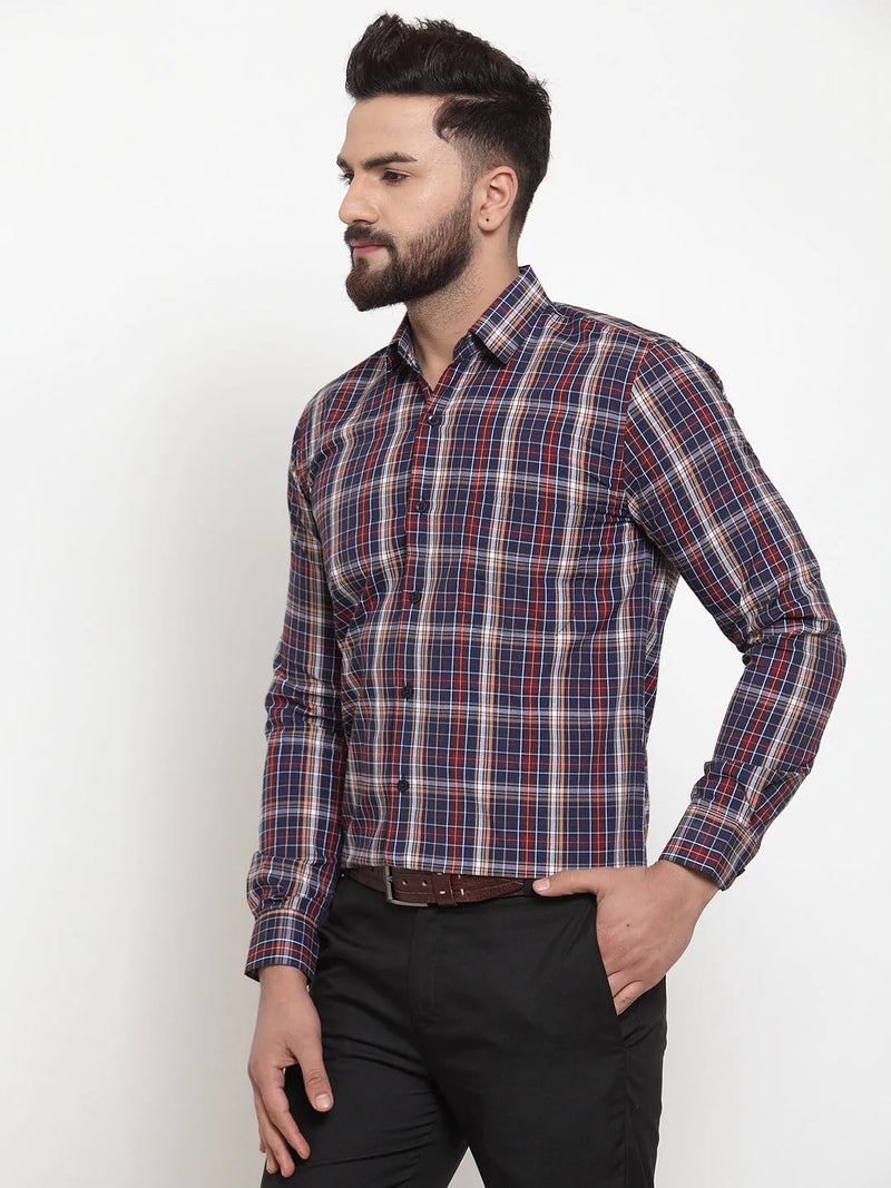 Jainish Blue Men's Cotton Checked Formal Shirts ( SF 741Blue )