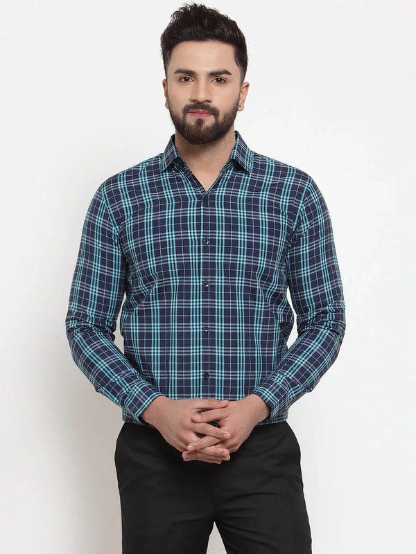 Jainish Green Men's Cotton Checked Formal Shirts ( SF 741Green )