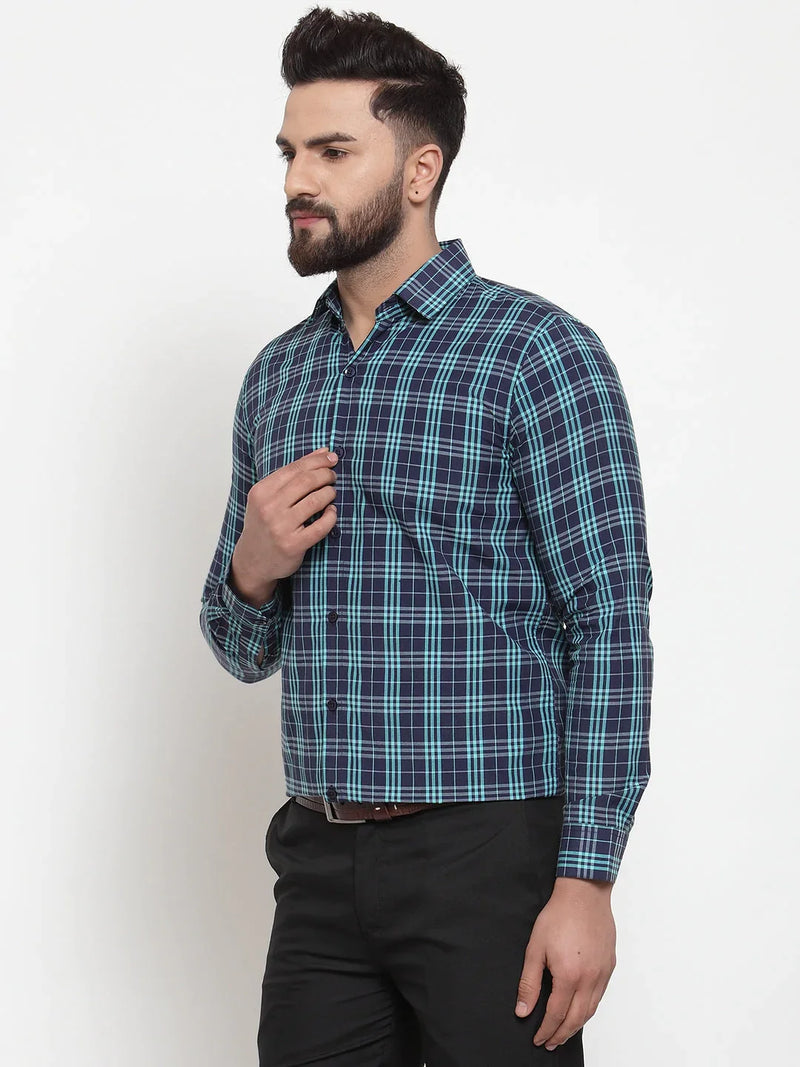 Jainish Green Men's Cotton Checked Formal Shirts ( SF 741Green )