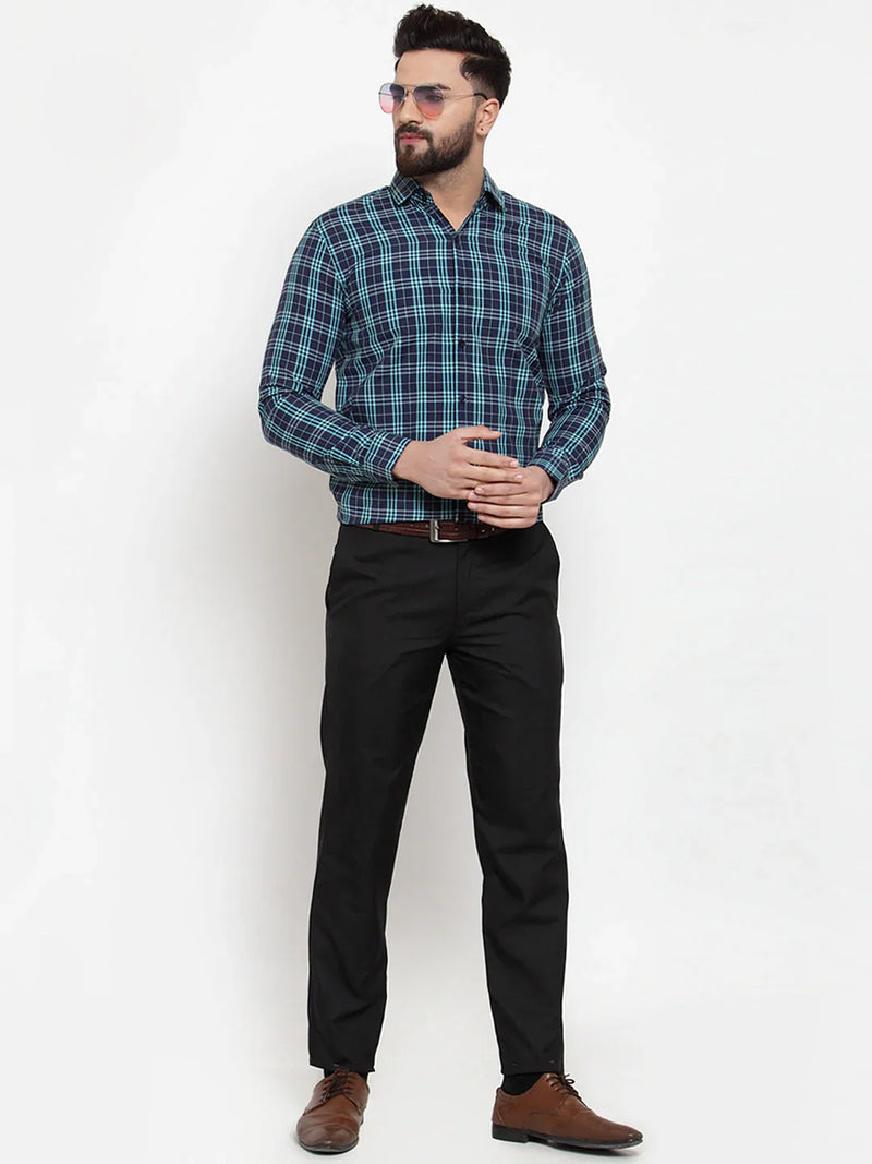 Jainish Green Men's Cotton Checked Formal Shirts ( SF 741Green )