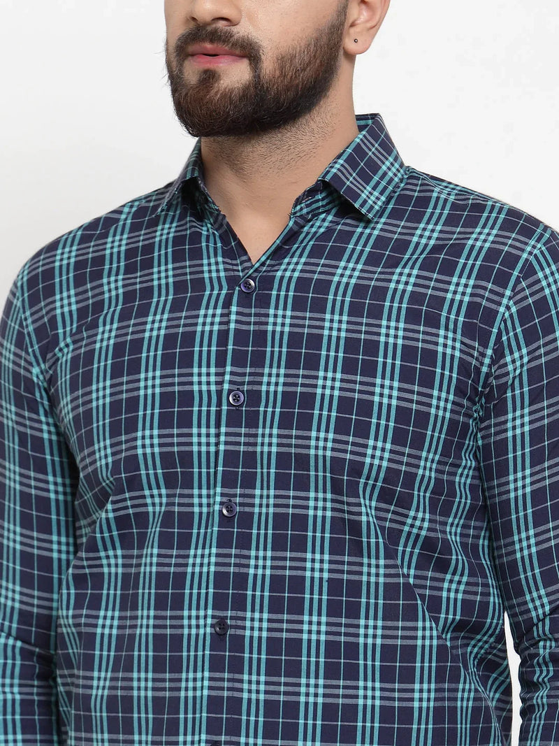 Jainish Green Men's Cotton Checked Formal Shirts ( SF 741Green )