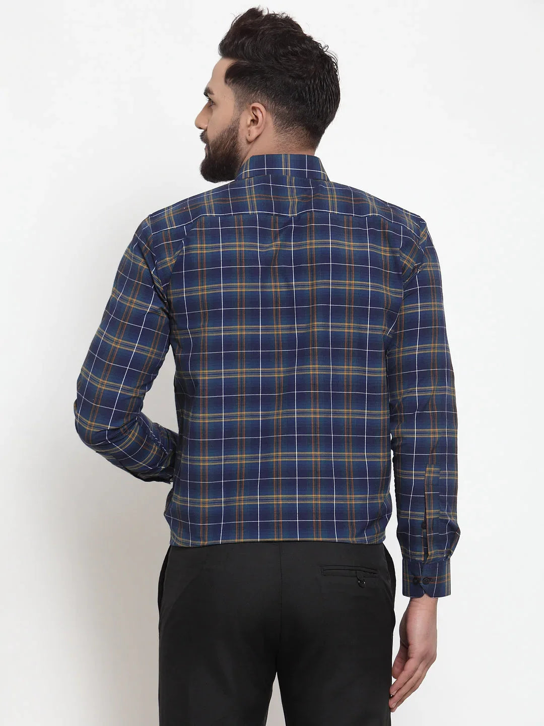 Jainish Blue Men's Cotton Checked Formal Shirts ( SF 741Royal-Blue )