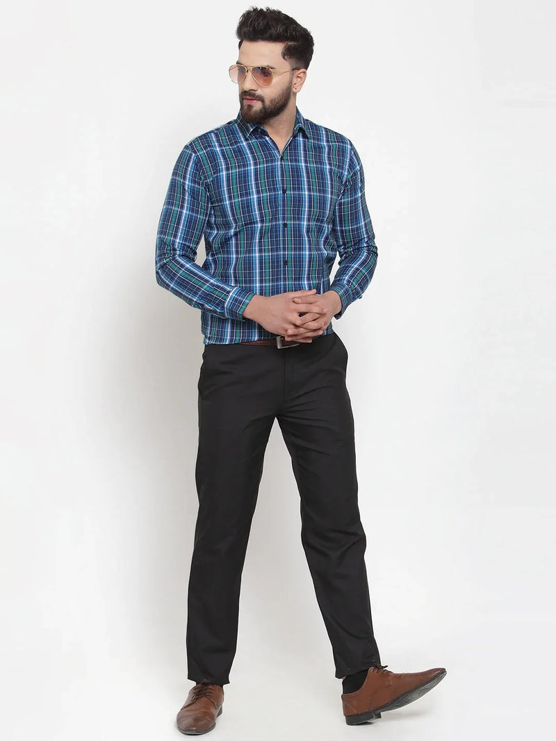 Jainish Blue Men's Cotton Checked Formal Shirts ( SF 741Sky-Blue )