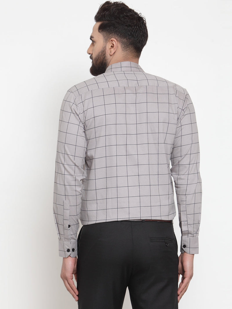 Indian Needle Grey Men's Cotton Checked Formal Shirts