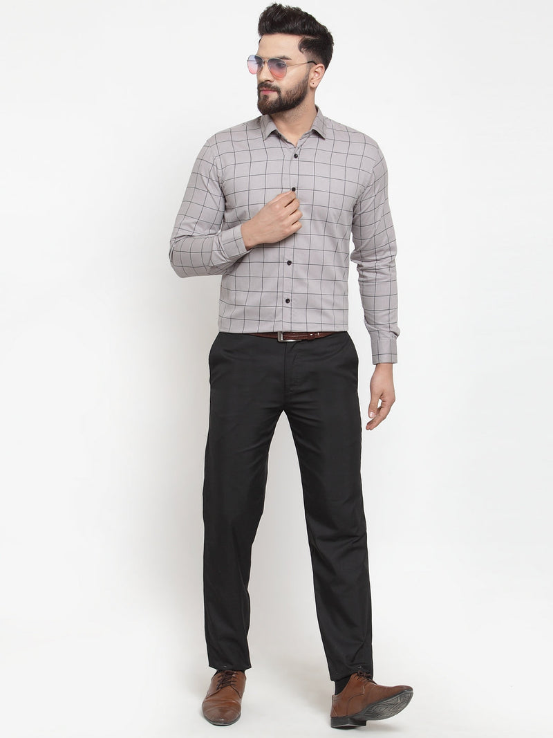 Indian Needle Grey Men's Cotton Checked Formal Shirts