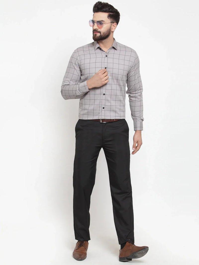 Jainish Grey Men's Cotton Checked Formal Shirts ( SF 742Grey )