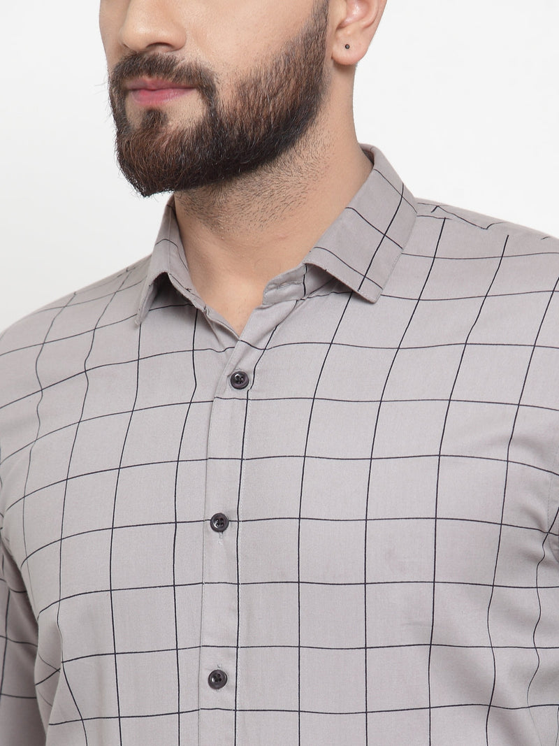 Indian Needle Grey Men's Cotton Checked Formal Shirts