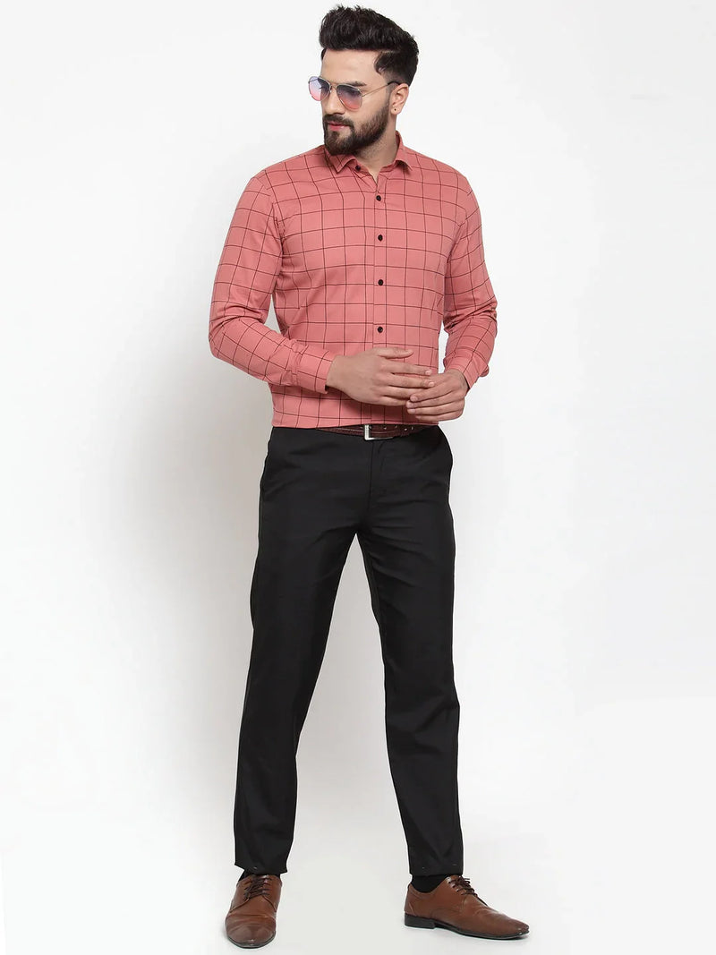 Jainish Peach Men's Cotton Checked Formal Shirts ( SF 742Peach )