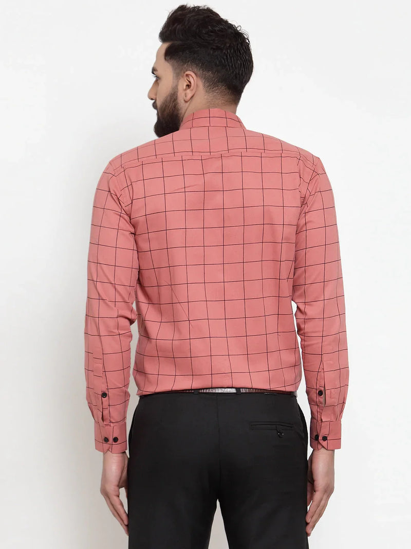 Jainish Peach Men's Cotton Checked Formal Shirts ( SF 742Peach )