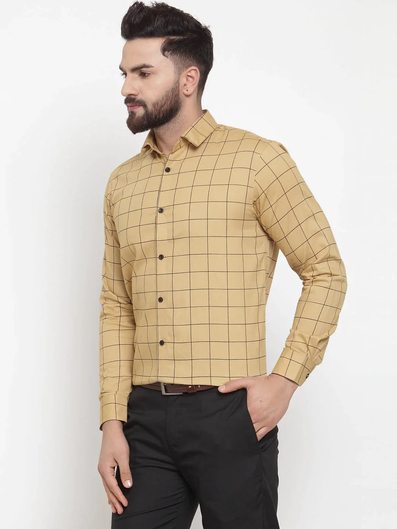 Jainish Beige Men's Cotton Checked Formal Shirts ( SF 742Rust )