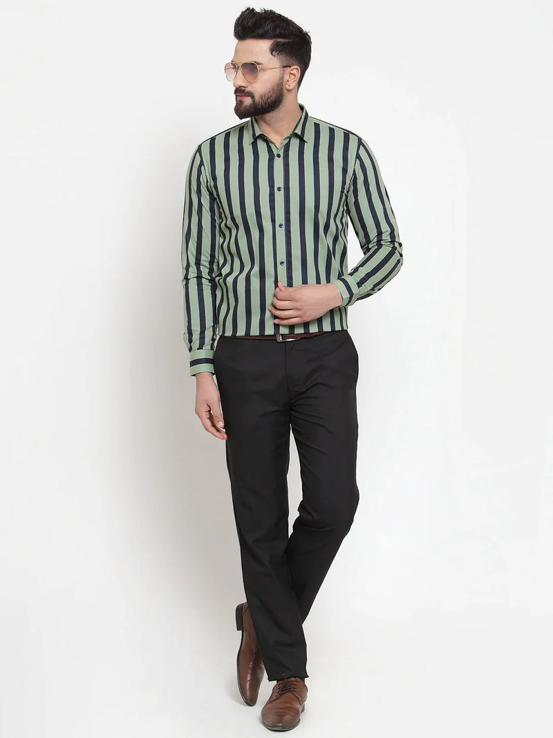 Jainish Green Men's Cotton Striped Formal Shirts ( SF 744Green )