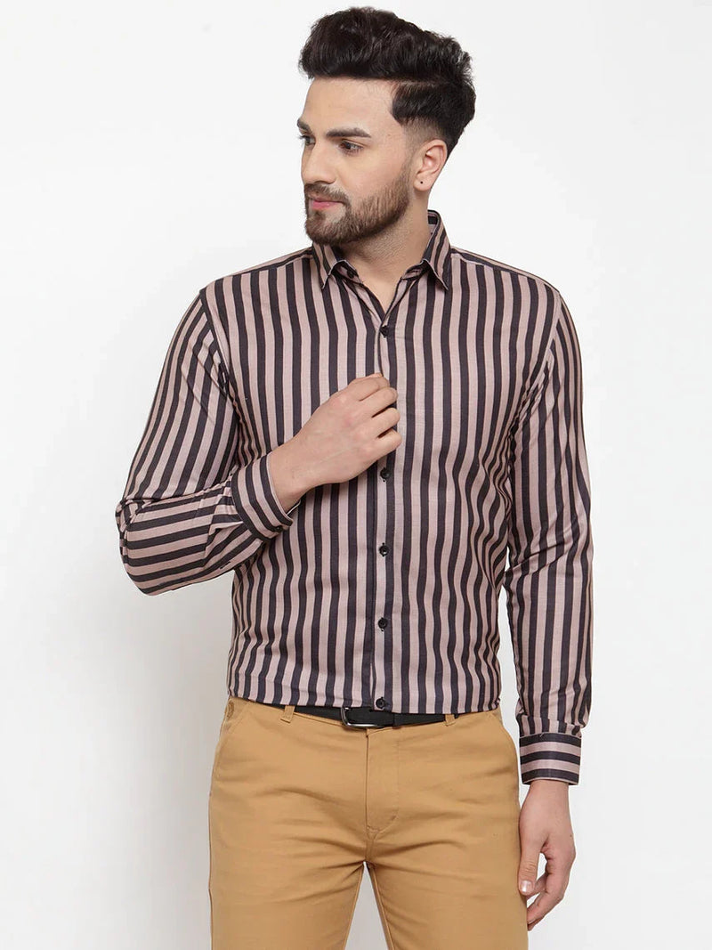 Jainish Black Men's Cotton Striped Formal Shirts ( SF 744Multi-Black )