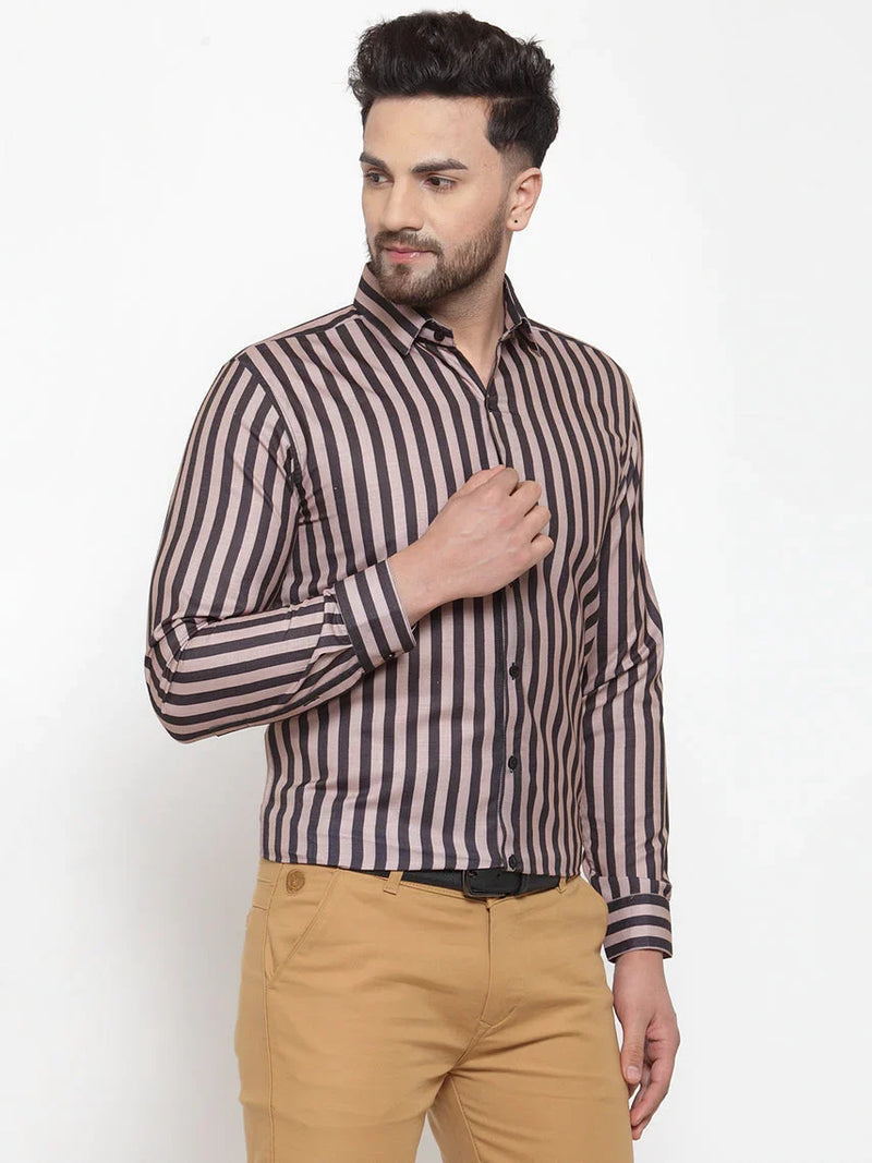 Jainish Black Men's Cotton Striped Formal Shirts ( SF 744Multi-Black )