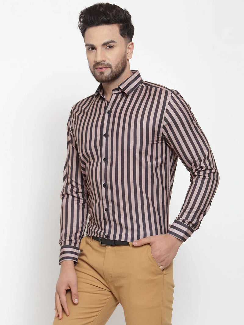 Jainish Black Men's Cotton Striped Formal Shirts ( SF 744Multi-Black )