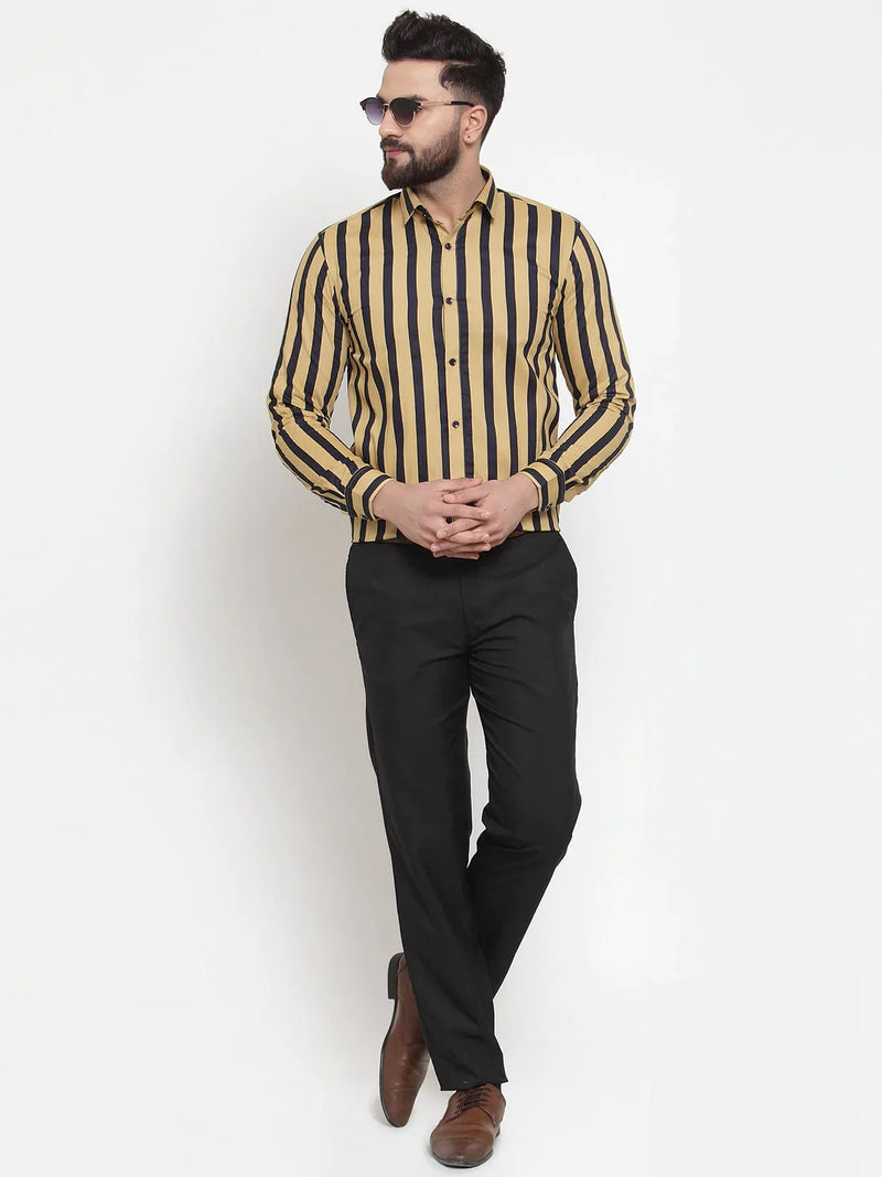 Jainish Yellow Men's Cotton Striped Formal Shirts ( SF 744Mustard )