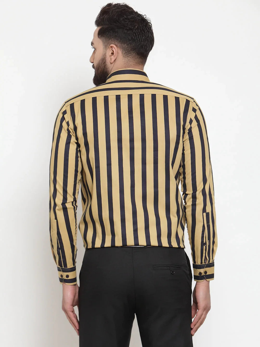 Jainish Yellow Men's Cotton Striped Formal Shirts ( SF 744Mustard )
