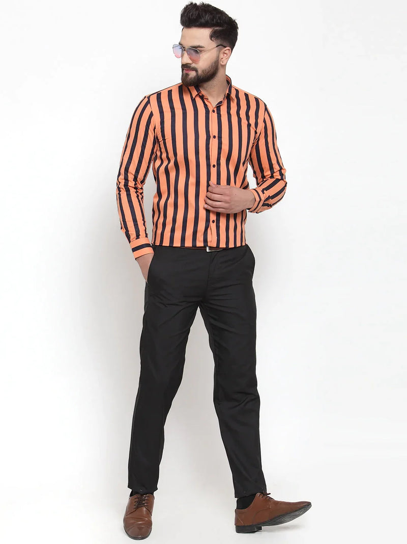 Jainish Orange Men's Cotton Striped Formal Shirts ( SF 744Orange )