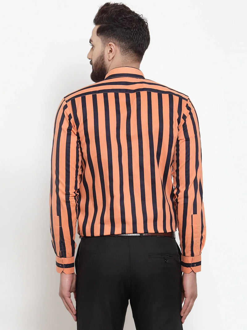 Jainish Orange Men's Cotton Striped Formal Shirts ( SF 744Orange )