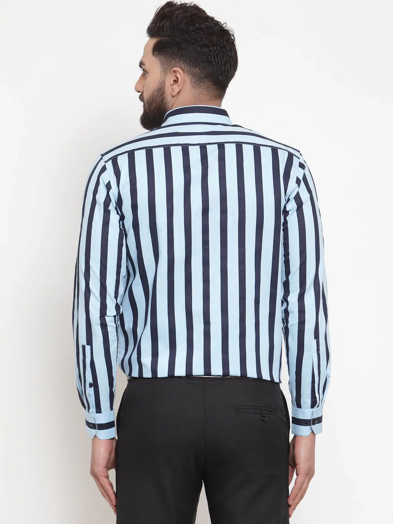 Jainish Blue Men's Cotton Striped Formal Shirts ( SF 744Sky )