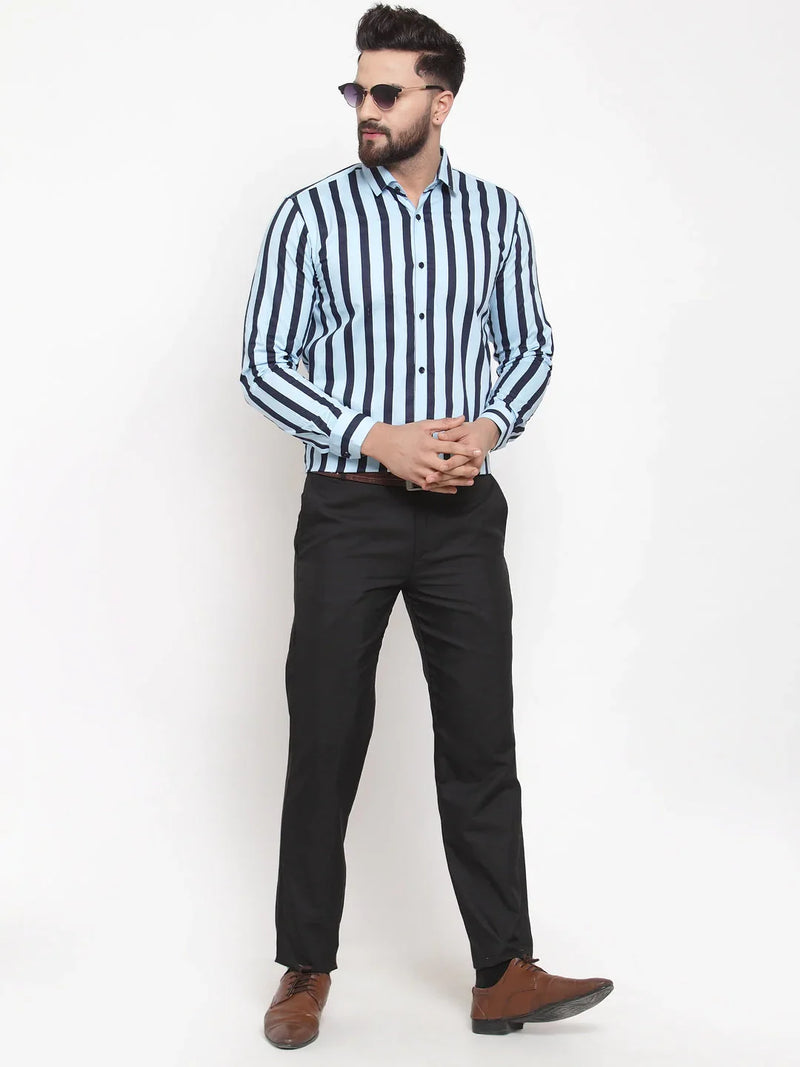 Jainish Blue Men's Cotton Striped Formal Shirts ( SF 744Sky )