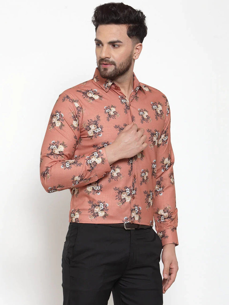 Jainish Brown Men's Cotton Printed Formal Shirt's ( SF 745Rust )