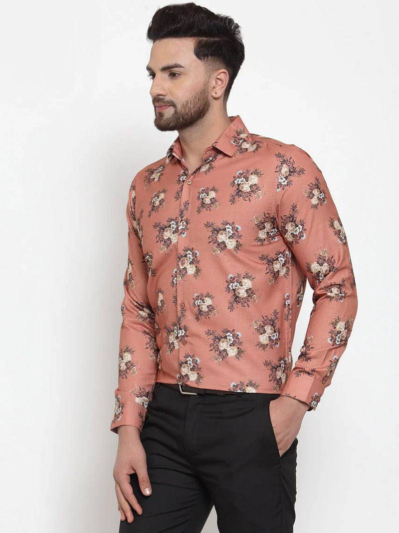 Jainish Brown Men's Cotton Printed Formal Shirt's ( SF 745Rust )