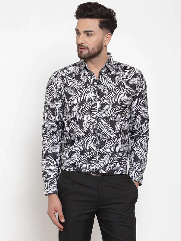 Jainish Black Men's Cotton Printed Formal Shirt's ( SF 747Black )