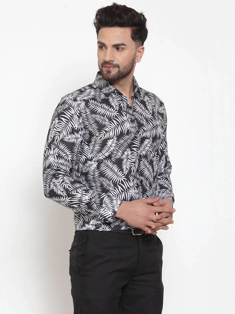 Jainish Black Men's Cotton Printed Formal Shirt's ( SF 747Black )