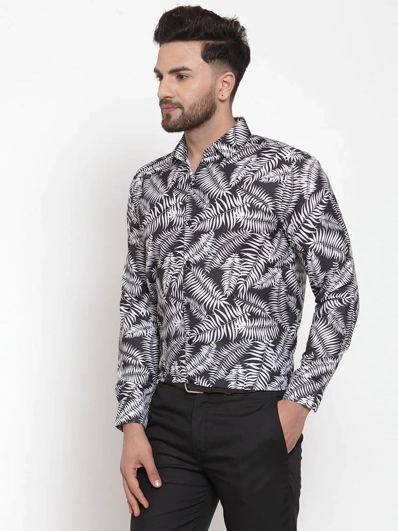 Jainish Black Men's Cotton Printed Formal Shirt's ( SF 747Black )