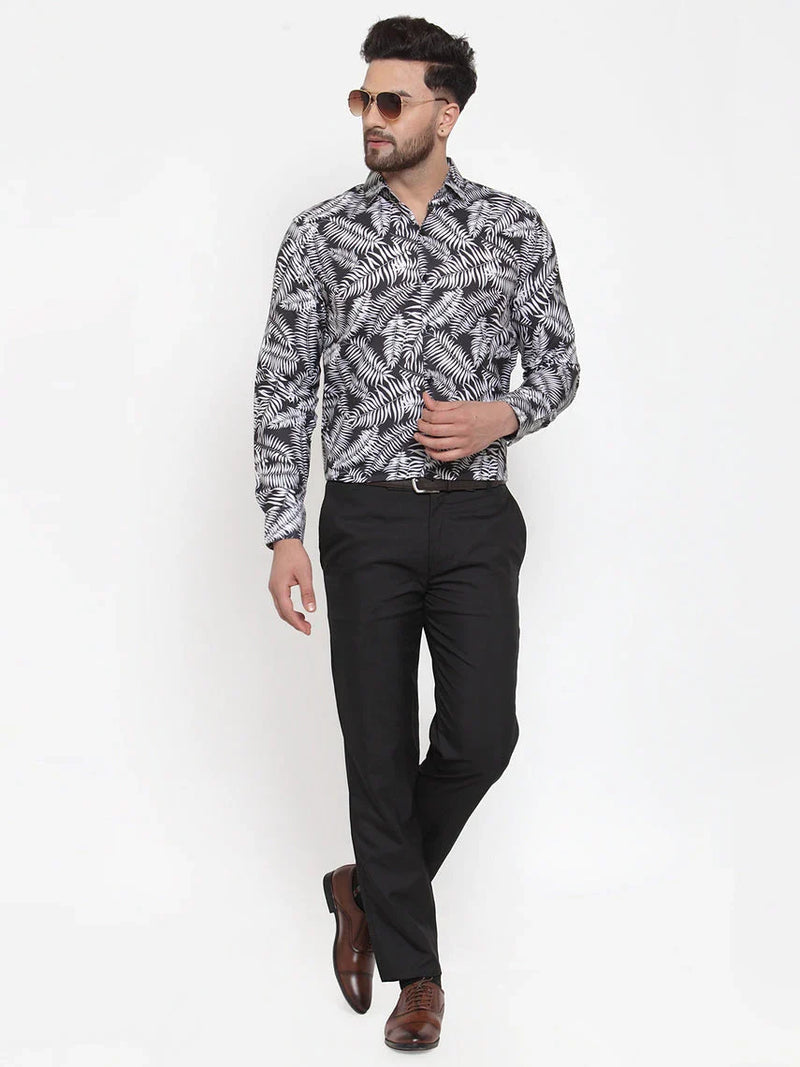 Jainish Black Men's Cotton Printed Formal Shirt's ( SF 747Black )