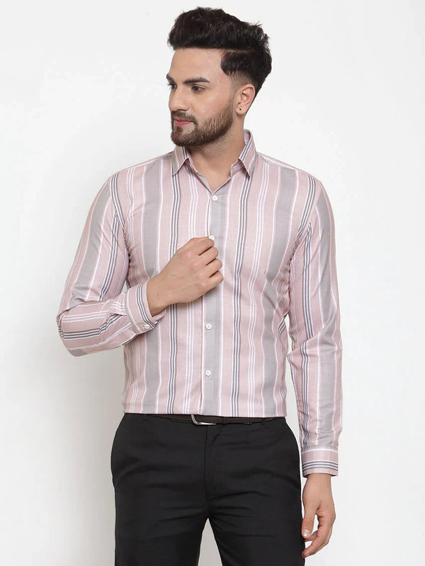 Jainish Pink Men's Cotton Striped Formal Shirt's ( SF 748Light-Pink )