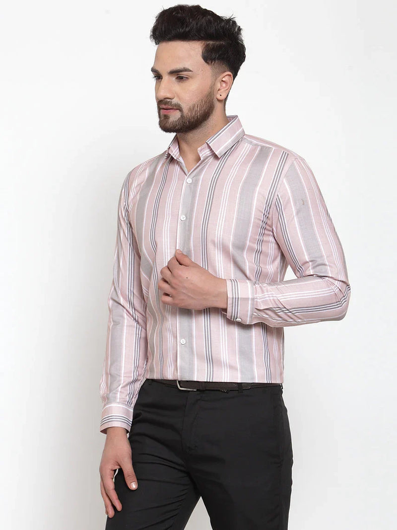 Jainish Pink Men's Cotton Striped Formal Shirt's ( SF 748Light-Pink )