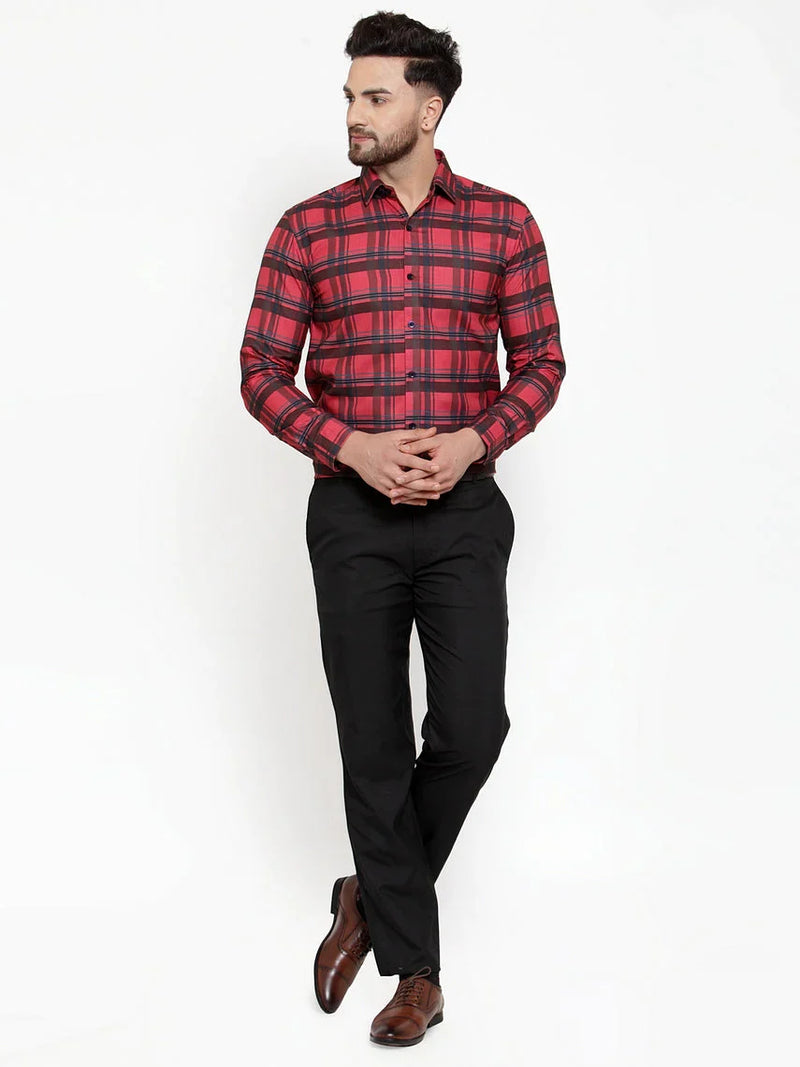 Jainish Red Men's Cotton Checked Formal Shirt's ( SF 750Red )