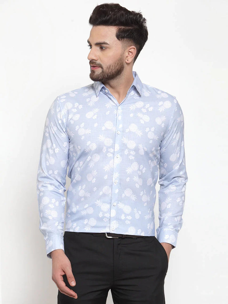 Jainish Blue Men's Cotton Printed Formal Shirt's ( SF 751Sky )