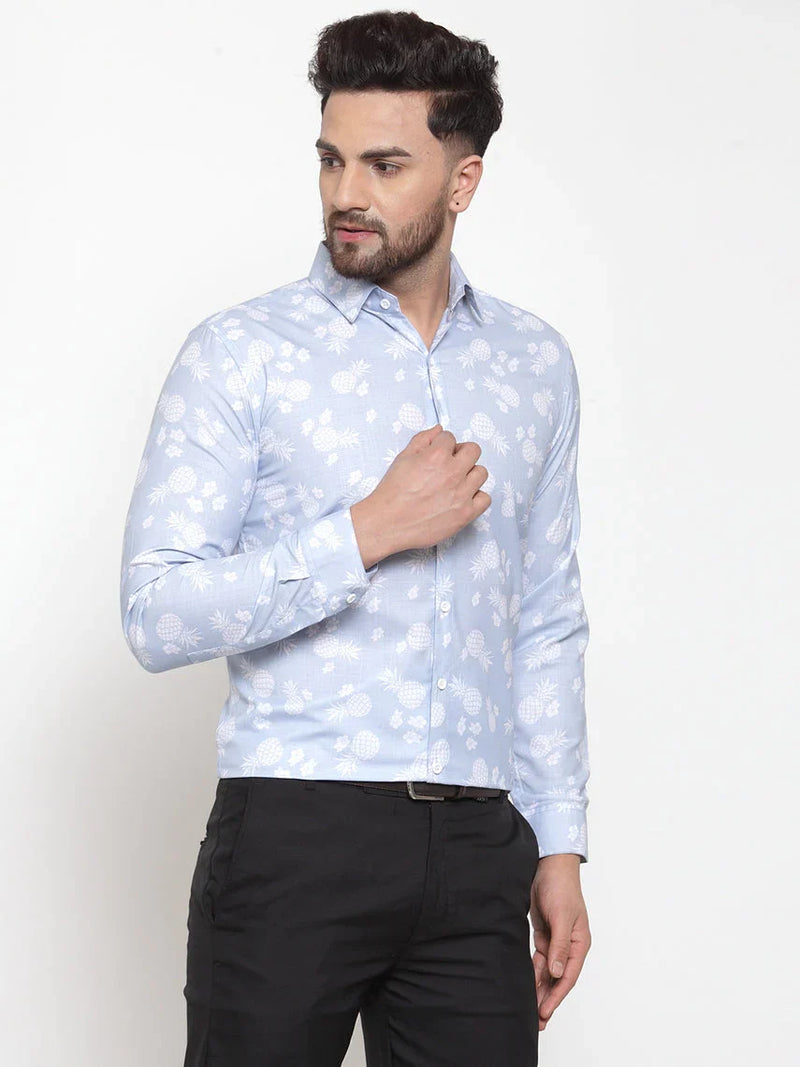 Jainish Blue Men's Cotton Printed Formal Shirt's ( SF 751Sky )