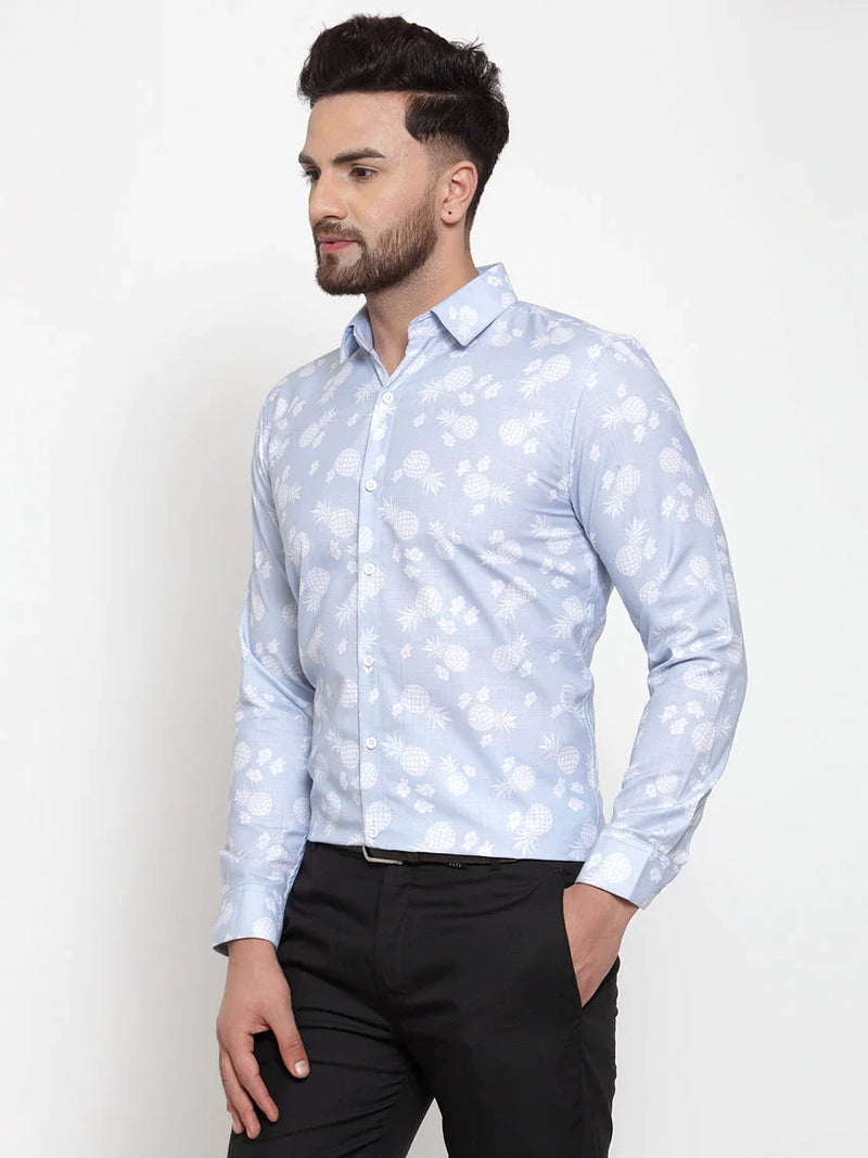 Jainish Blue Men's Cotton Printed Formal Shirt's ( SF 751Sky )